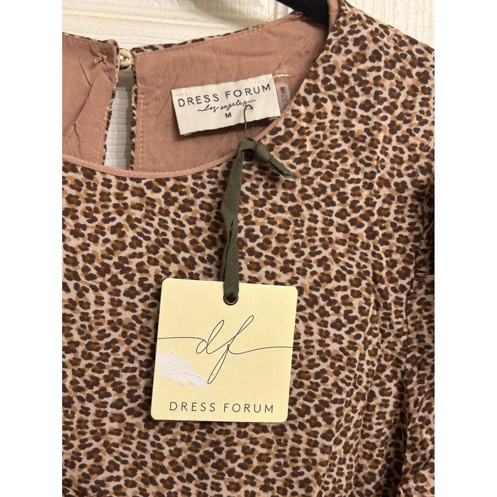 Leopard Print Tiered Puff Sleeve Midi Dress Brown Trendy Boho Chic Animal Print - Picture 6 of 6